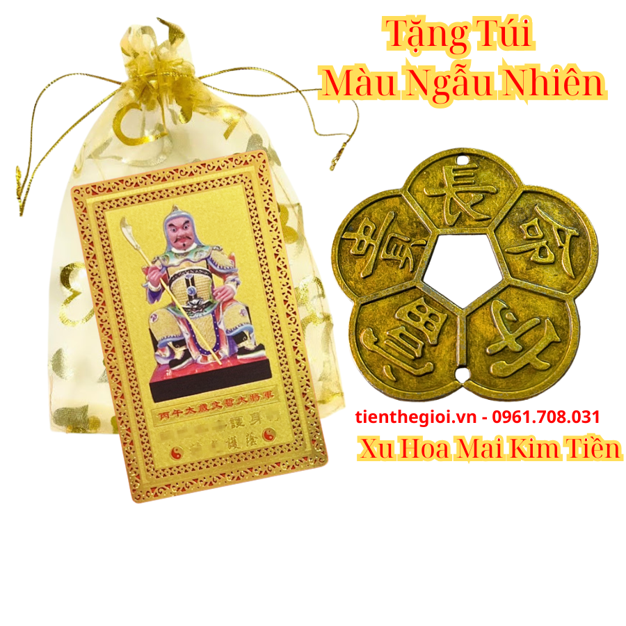 Túi Kim Bài Thái Tuế Năm Ngọ 2026 Kèm Xu Hoa Mai Phong Thủy